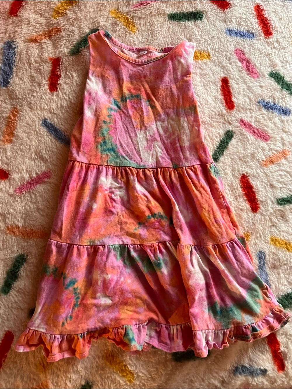 Crewcuts Girls Pink & Orange Tie-Dye Tiered Sundress